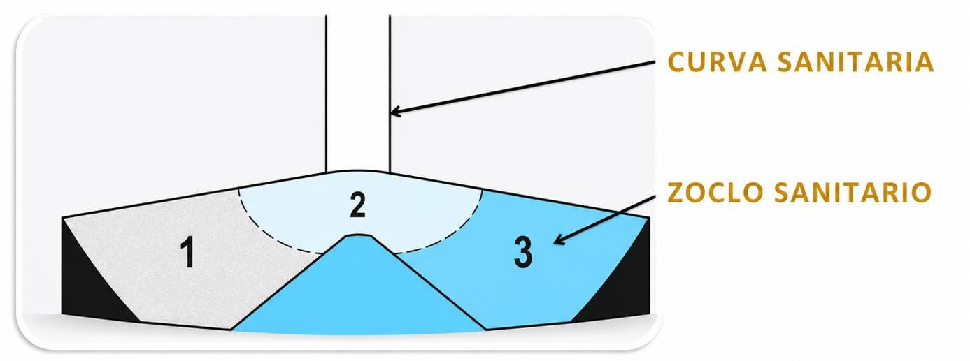 Diagrama de curva sanitaria y zoclo sanitario